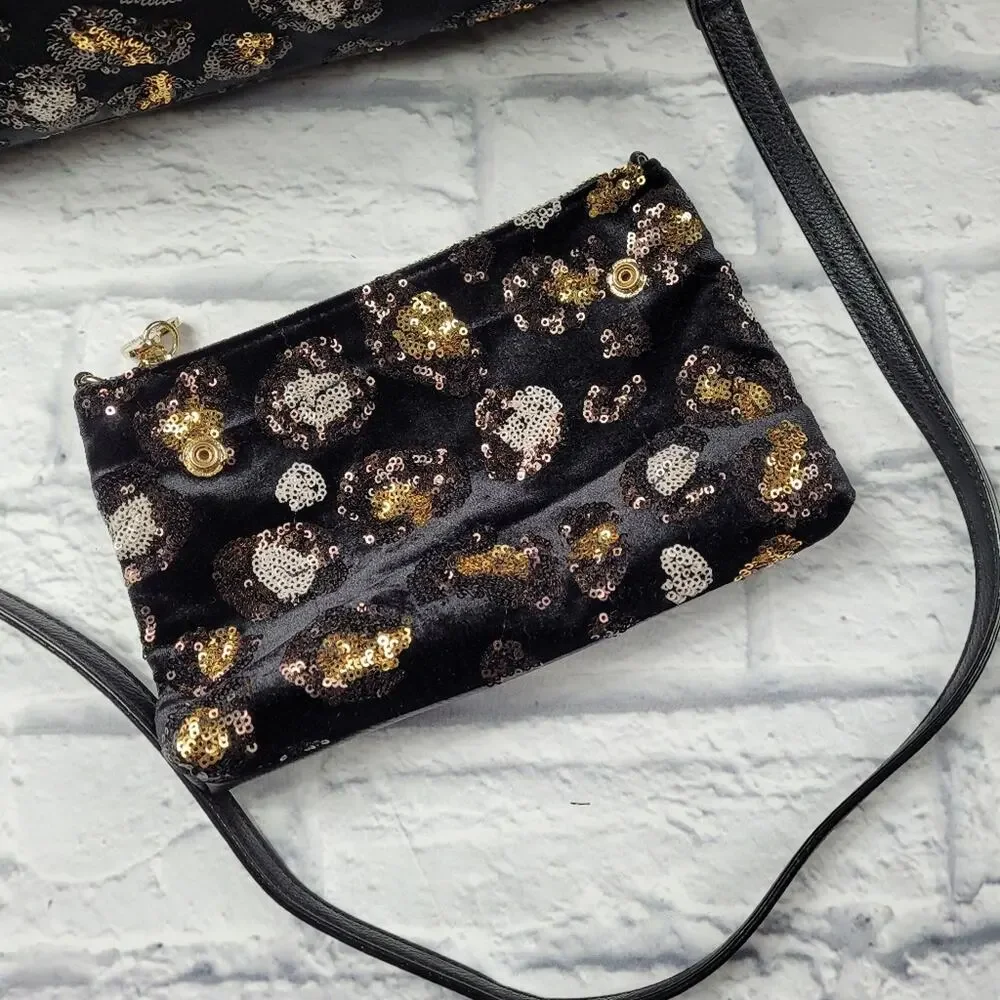 Mobwife Betsey Johnson Evening Prowl Velvet & Leopard Sequin Convertible Satchel